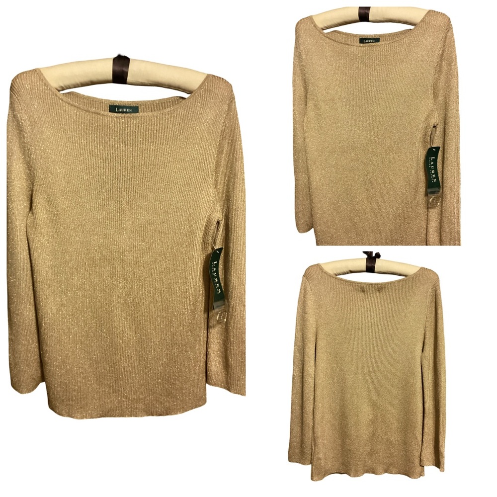 🚨Sale🚨 NWT Ralph Lauren Metallic Gold Sweater Size Large